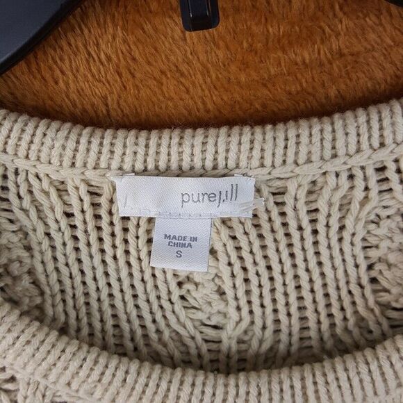 J JILL Womens Sweater Small Tan Pullover Crew Diamond Knit Cotton Wool PURE - Picture 2 of 7